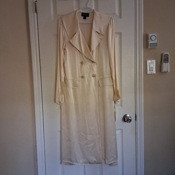 Something Navy NWT Women's S Ivory Grand Lapel Satin Long Trench Coat *FLAWS* - Picture 2 of 16